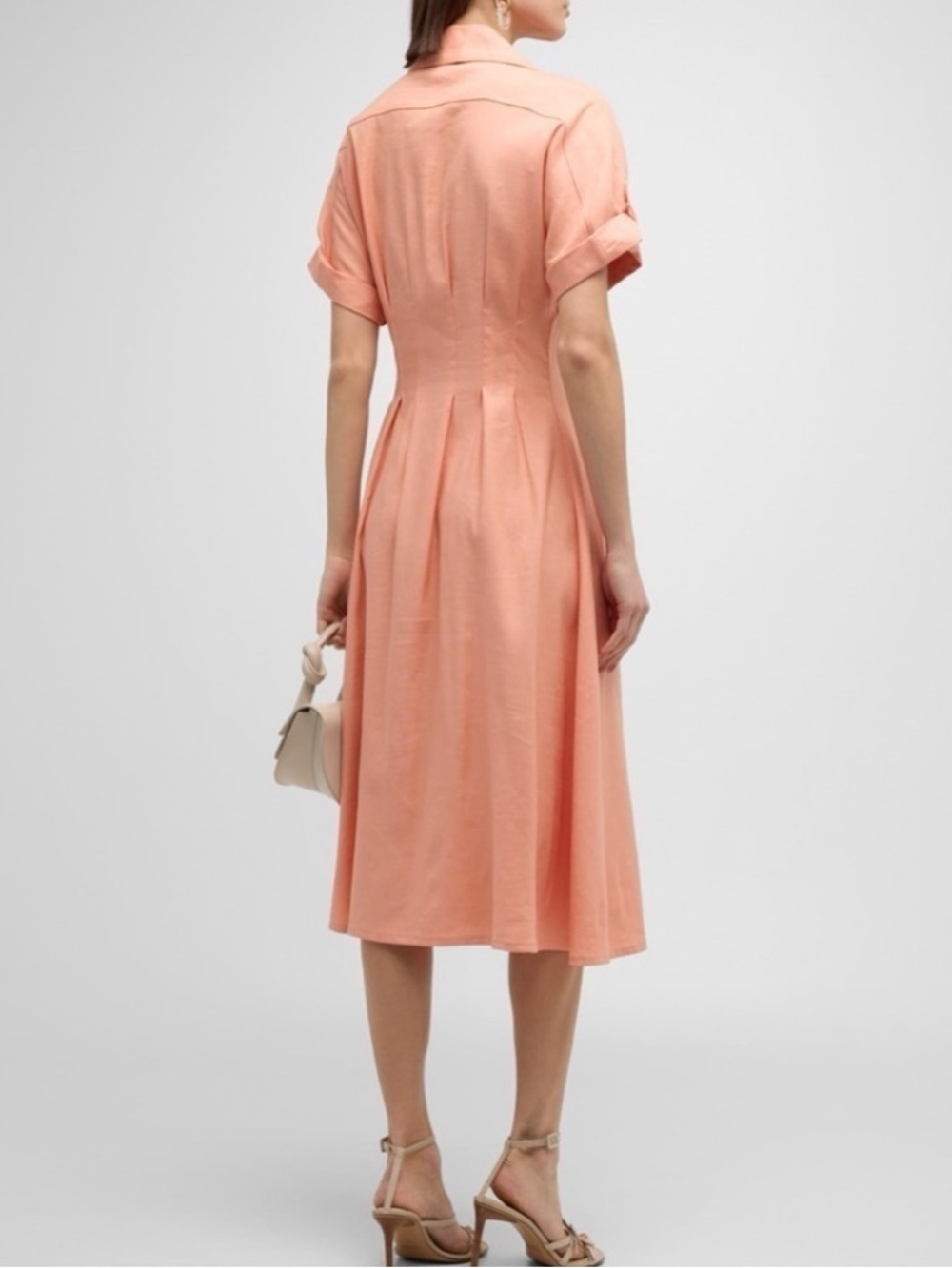 Veronica Beard Blush Pink Pleated Shirt Dress | Button Front Mid - Picture 2 of 12